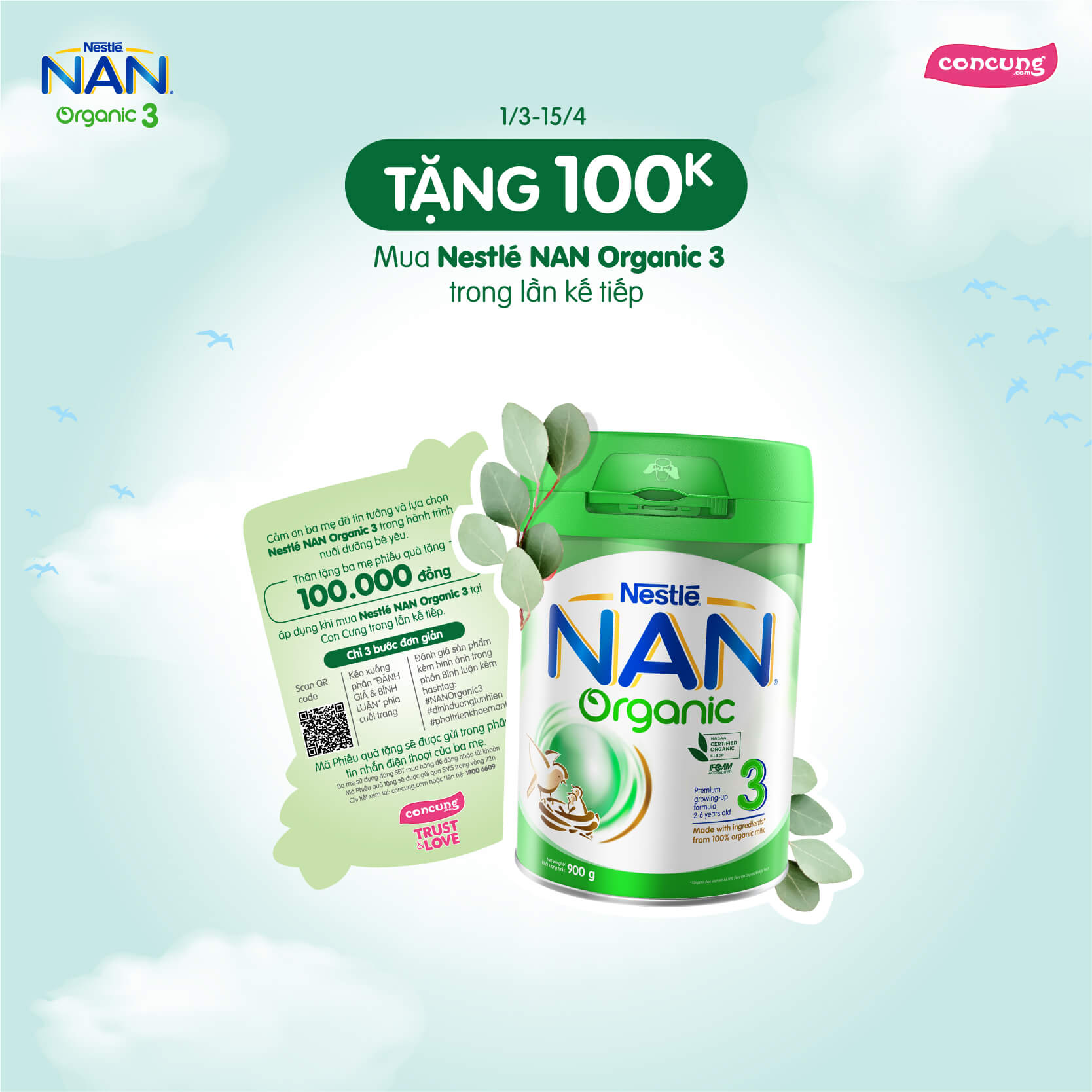 Nestles nan Organic 3 phân phối độc quyền tại Con cưng